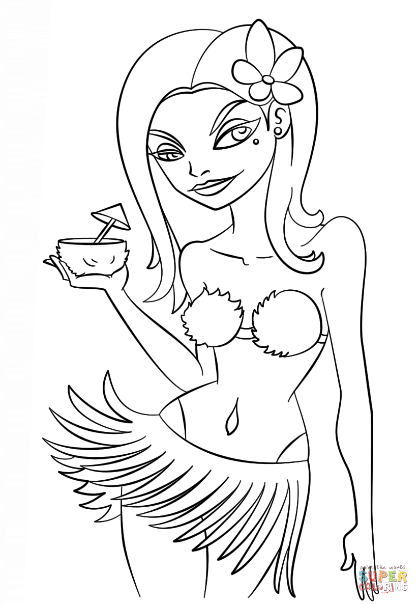 Hawaiian girl coloring page free printable coloring pages