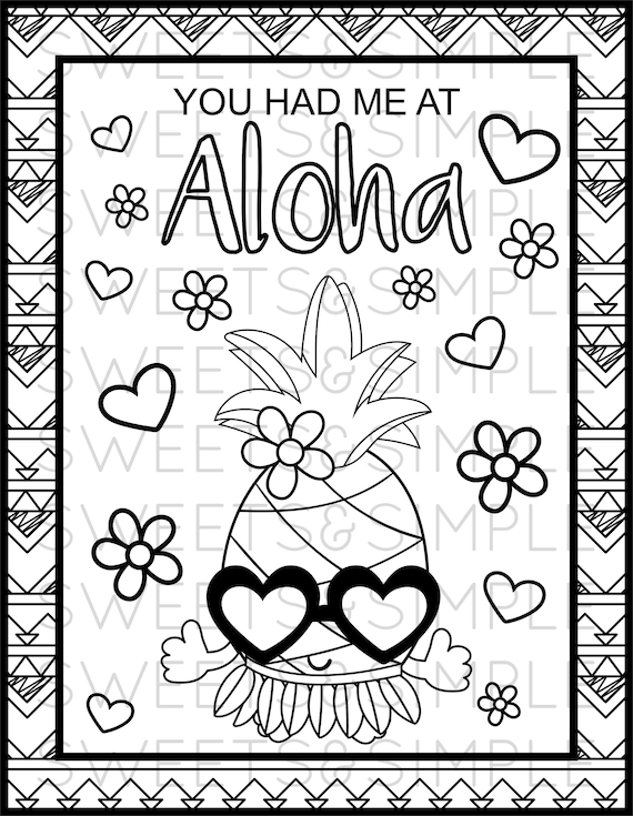 Pineapple coloring page aloha coloring sheet summer hawaiian printable instant download