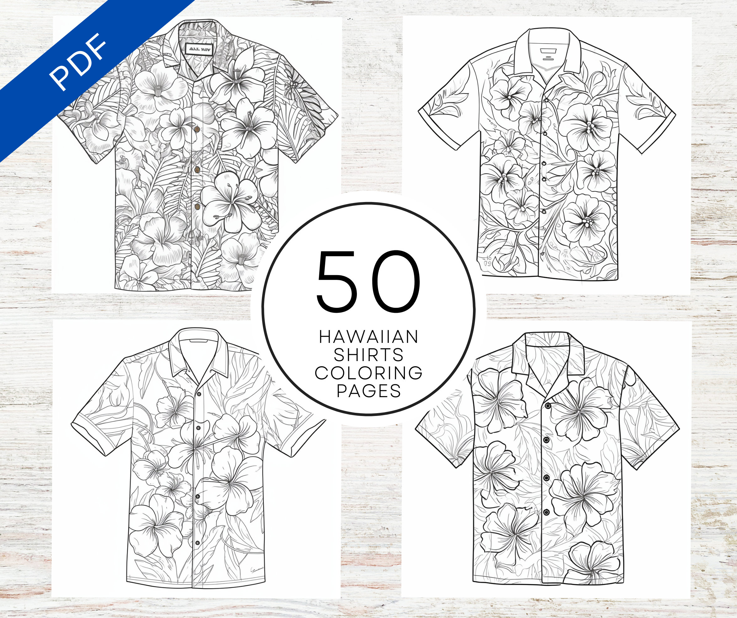 Kdp interior hawaiian shirts coloring pages x printable pdf canva template kids and adults floral botanical coloring pages instant download