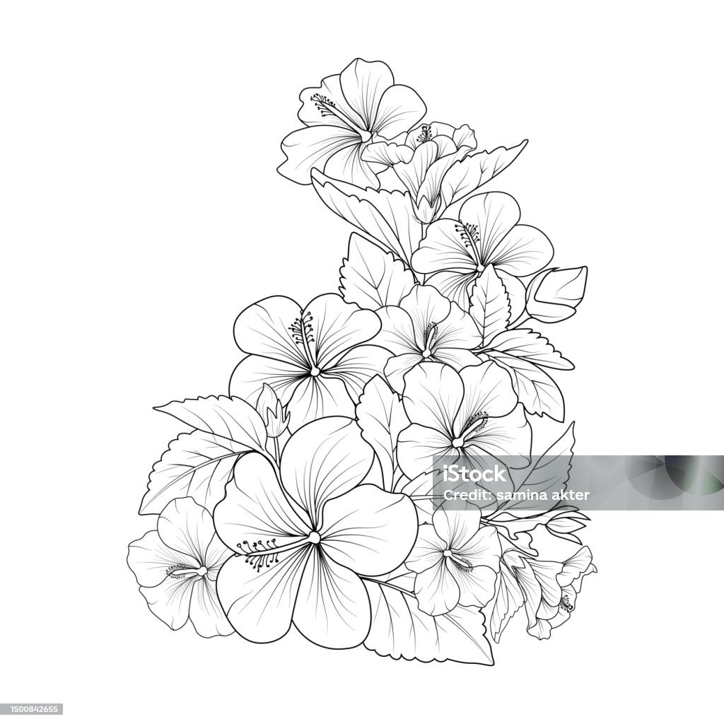 Detailed flower coloring pages printable linework hawaiian hibiscus flower tattoo drawing topicial flower hibisccus coloring pages printable hibiscus flower coloring pages hibiscus flower doodle and sticker hibiscus flower tattoo drawings stock
