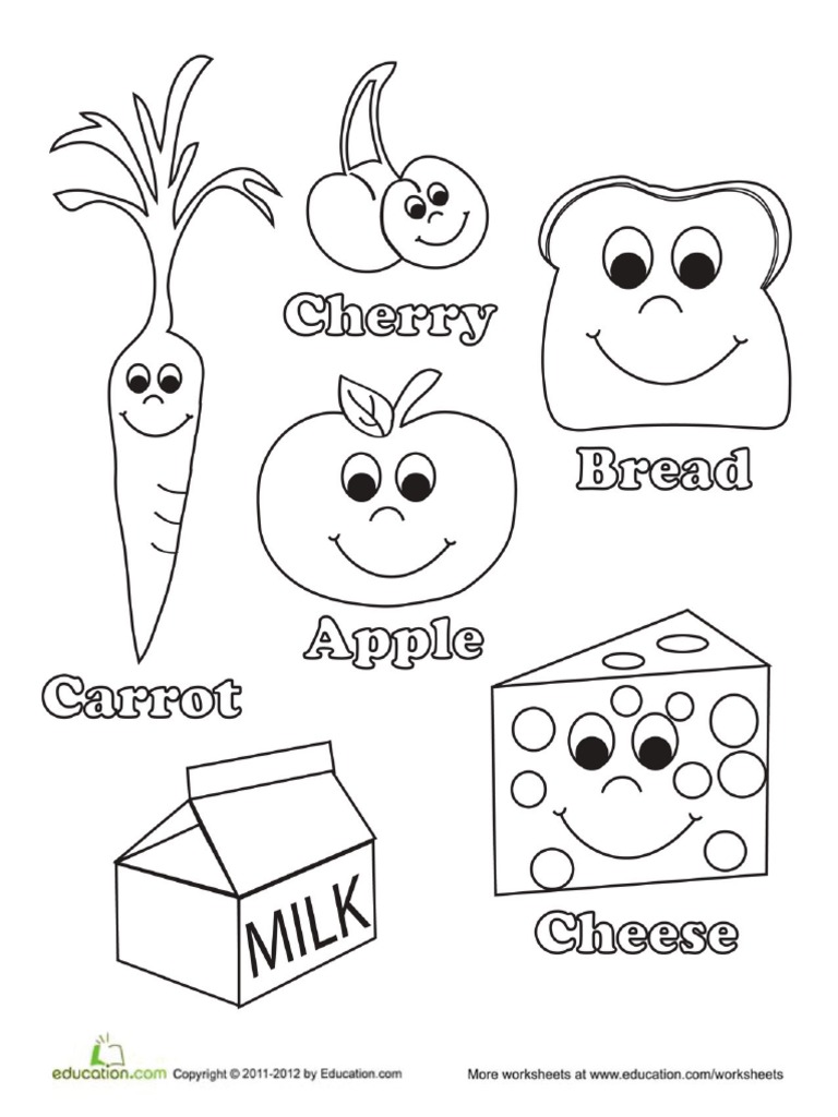 Healthy food coloring page pdf