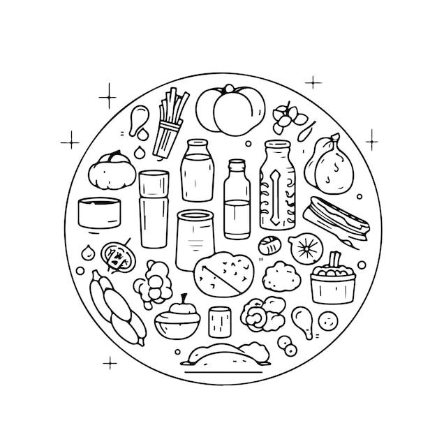 Premium vector food coloring page line drawing day