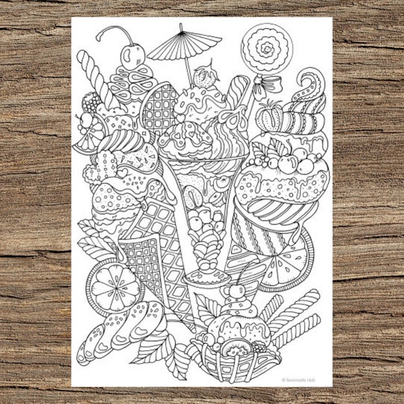 Ice cream printable adult coloring page from favoreads coloring book pages for adults and kids coloring sheets coloring designs instant download