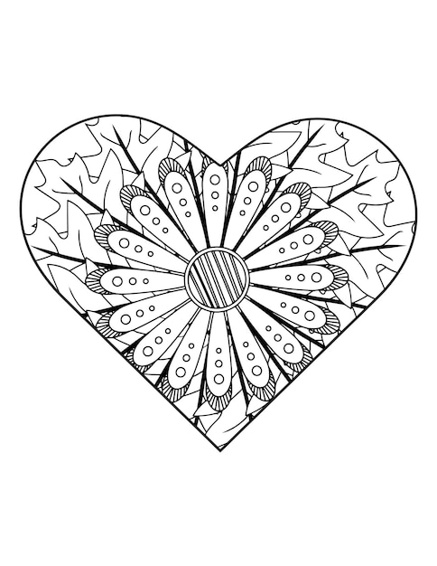 Premium vector heart coloring page flower coloring book for adults heart shape heart ornament