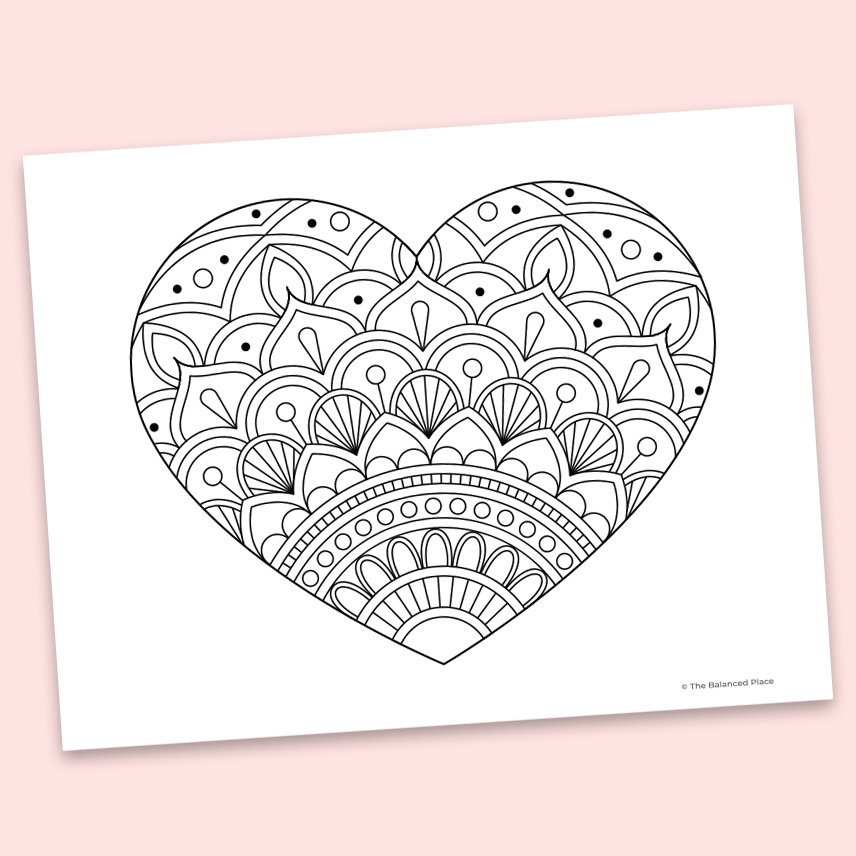 Printable zentangle heart coloring page