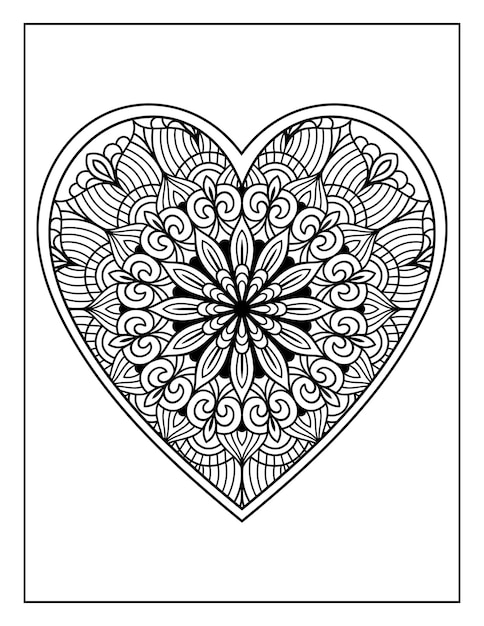 Premium vector hand drawn heart shape mandala floral pattern for adults coloring page mandala heart coloring pages