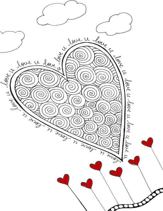Love u printable heart coloring page diy valentines day card heart coloring sheet diy valentines day gift framable hearts wall art