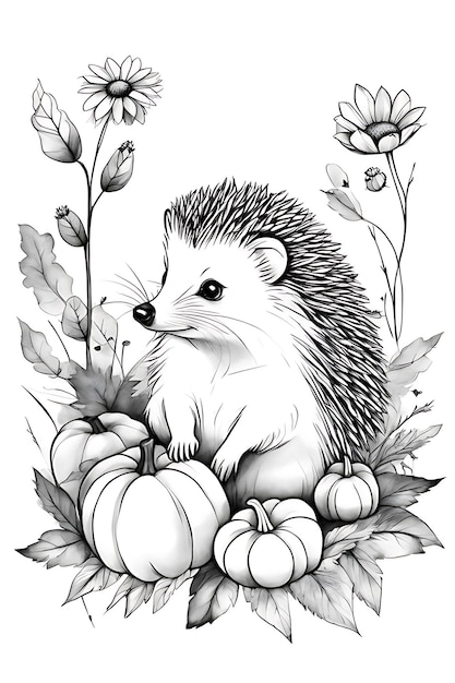 Premium ai image hedgehog coloring page printable qualityblack and white poster quality