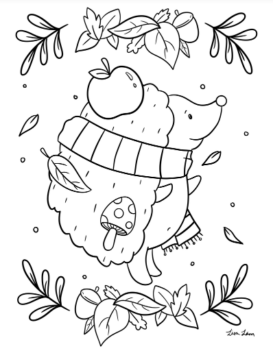 Fall hedgehog colouring page scyap