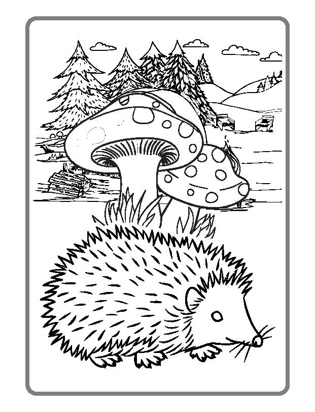 Enchanted forest hedgehog printable color pages