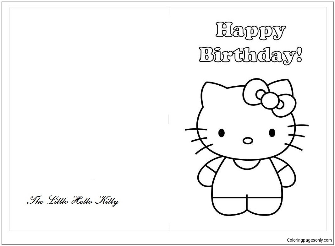 Hello kitty happy birthday greeting cards coloring page