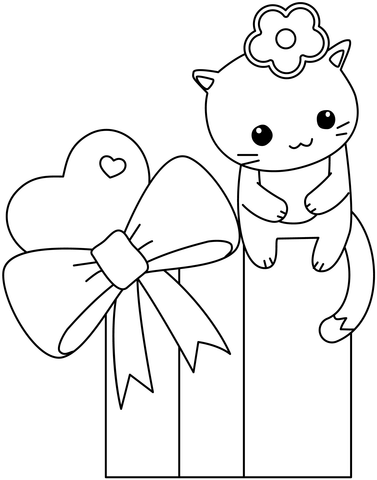 Kawaii kitty sitting on box coloring page free printable coloring pages