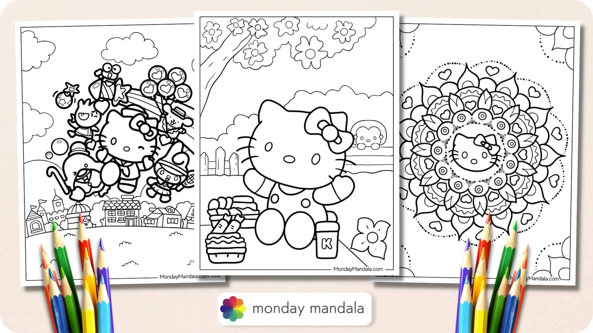 Hello kitty coloring pages free pdf printables