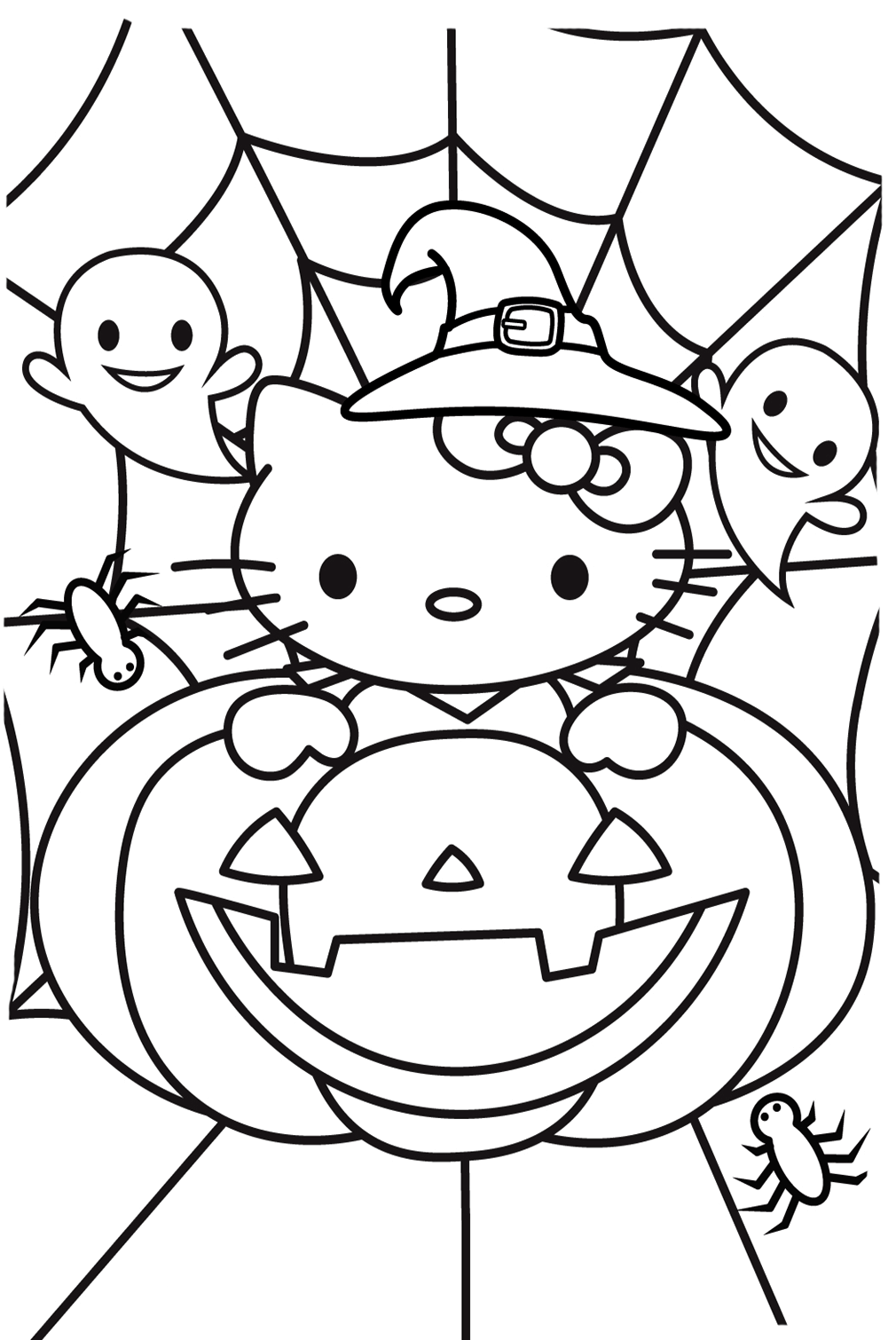 Hello kitty halloween witch coloring page