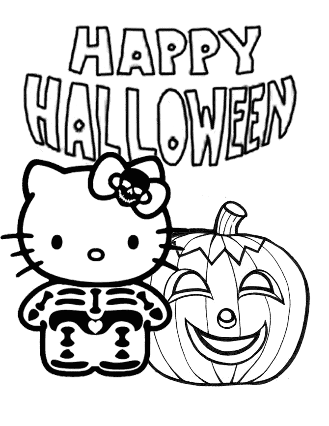 Hello kitty halloween coloring pages