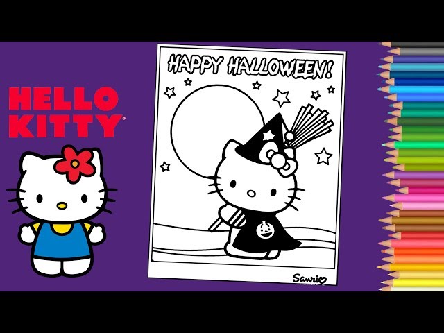 Hello kitty halloween coloring book page