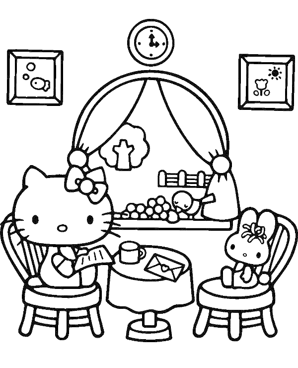 Hello kitty eats coloring picture