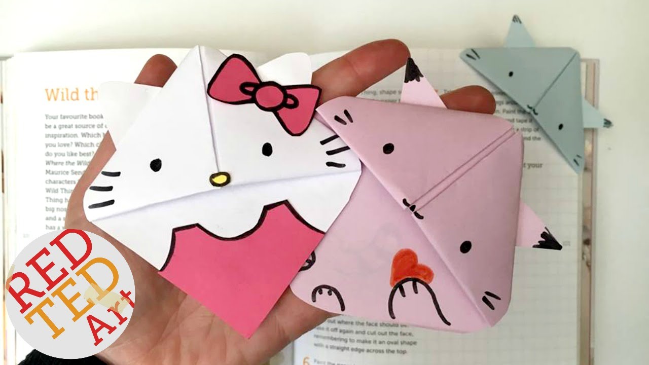 Easy cat bookark hello kitty kawaii kitten kitten paper crafts readalong