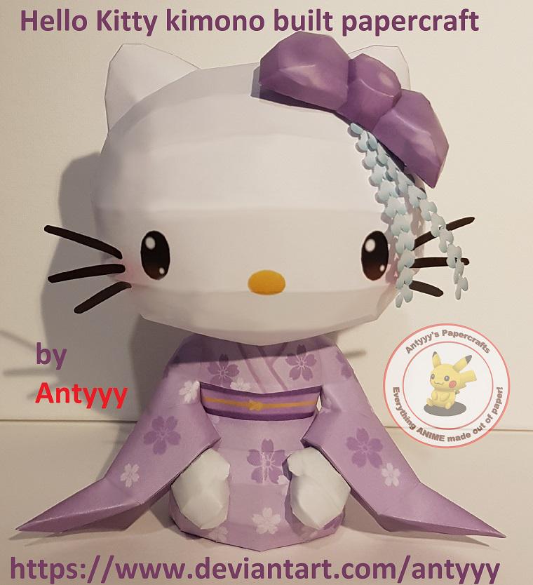 A hello kitty kimono papercraft d template made only out of printed