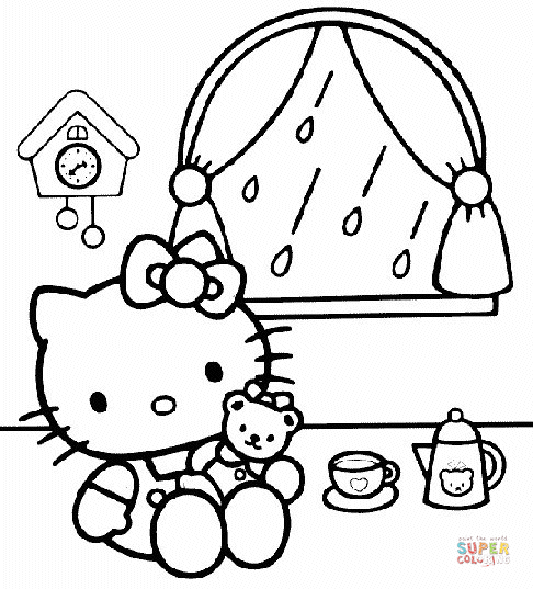 Little kitty in her house coloring page free printable coloring pages