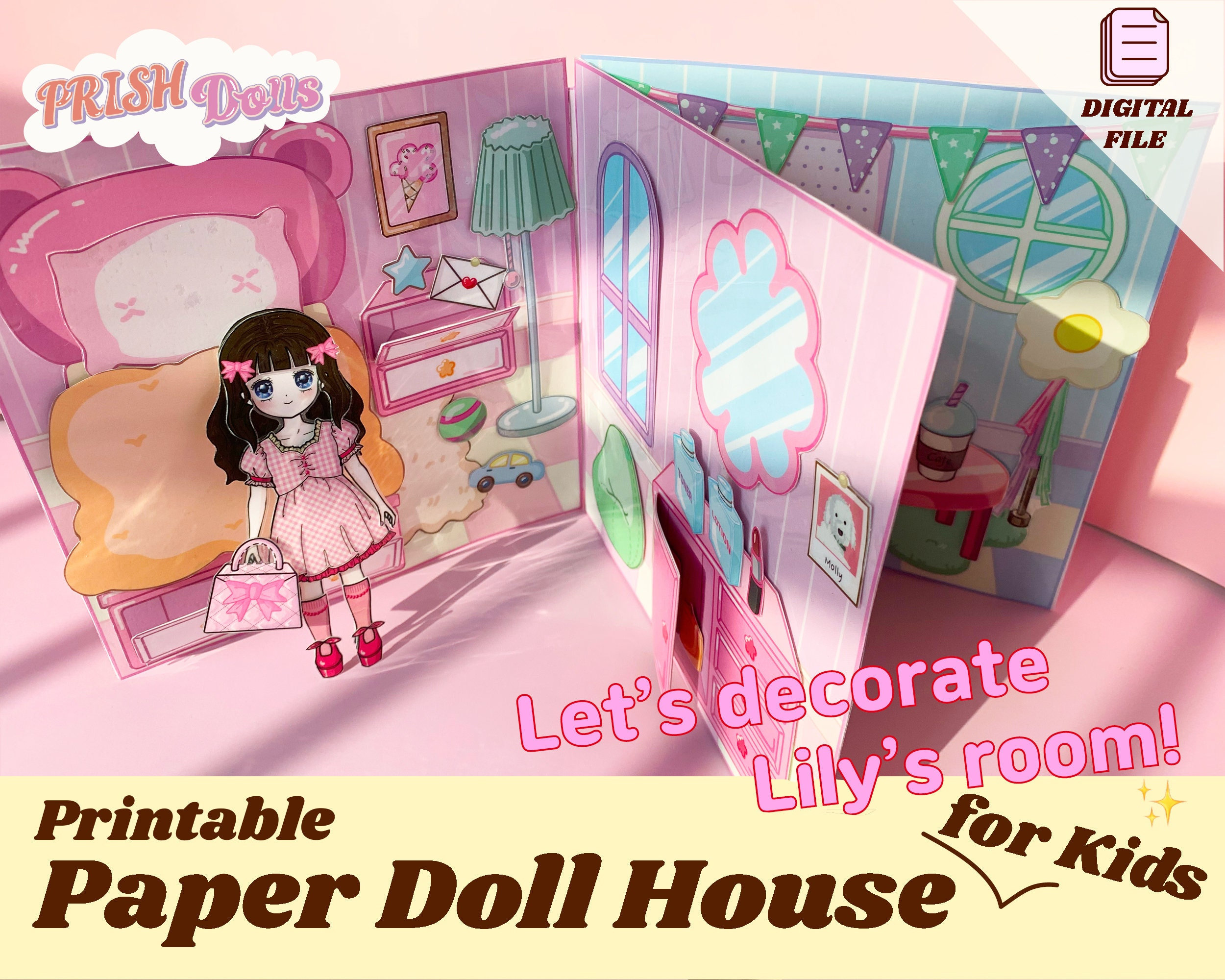 Printable paper doll house for kids diy busy book paper craft for kids girls craft kit holiday activity prish dolls