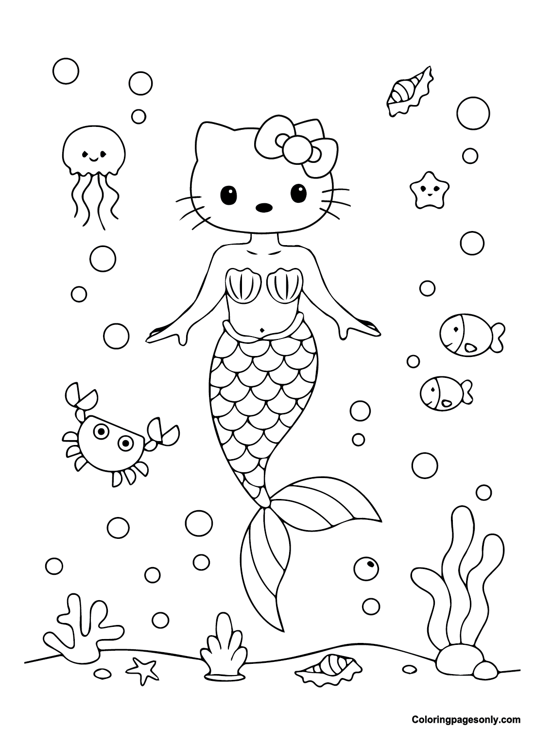 Hello kitty mermaid coloring pages printable for free download