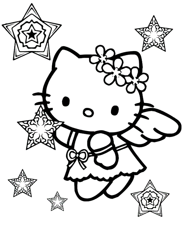 Angel hello kitty printable picture coloring pages