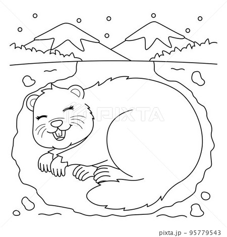 Groundhog hibernating coloring page for kids