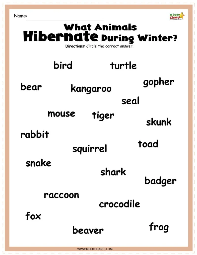 Hibernating animals activity sheets