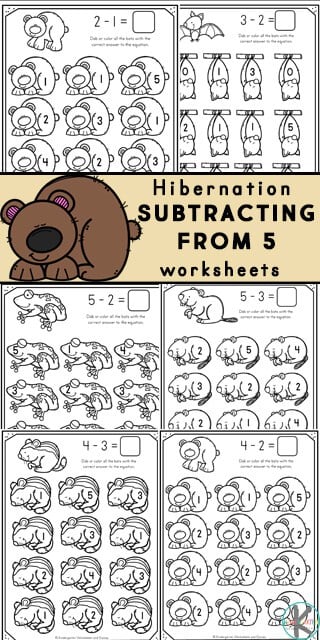 Ðð free hibernating animals simple subtraction within worksheets