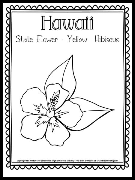 Hawaii state flower coloring page hibiscus free printable â the art kit