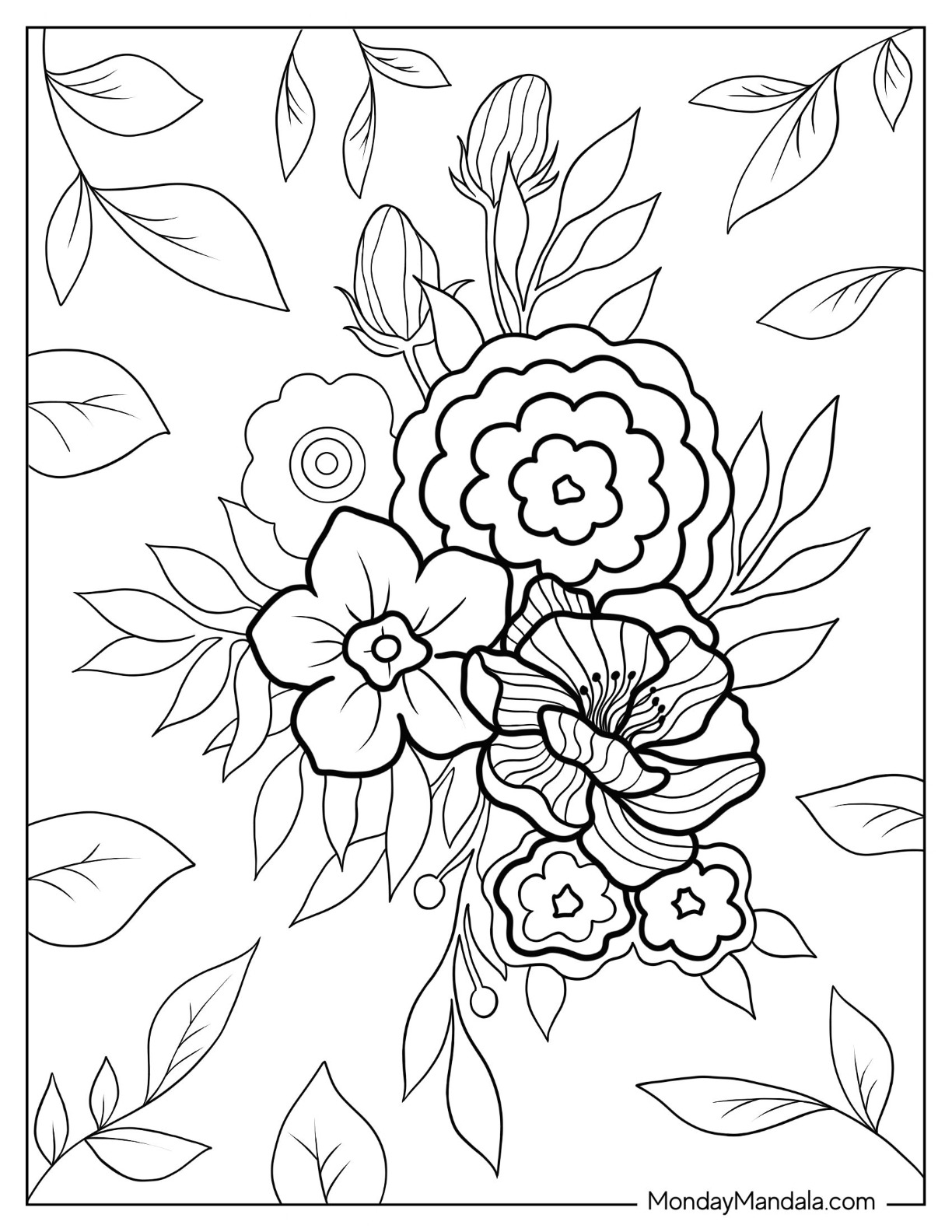 Flower coloring pages free pdf printables