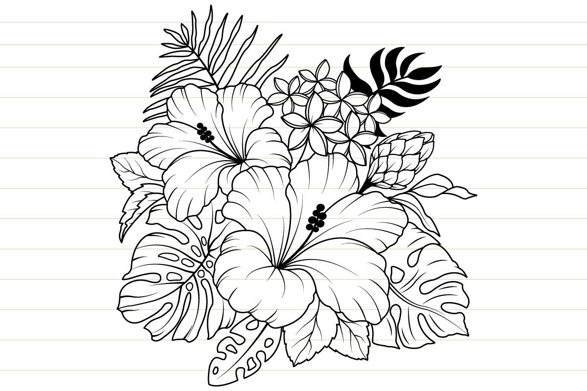 Tropical flower svg hibiscus and tropical leaves svg