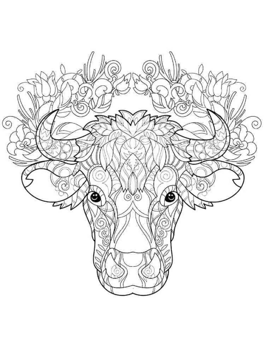 Cow face mandala coloring page