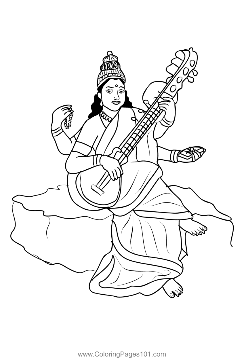 Vidya devata saraswati coloring page coloring pages coloring pages for kids hindu gods