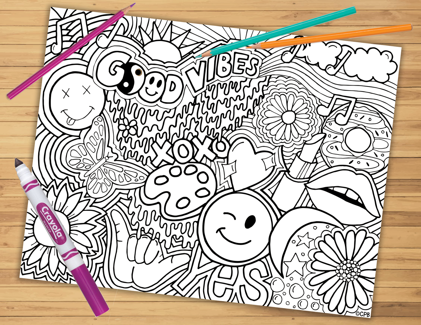 Hippie collage coloring sheet â