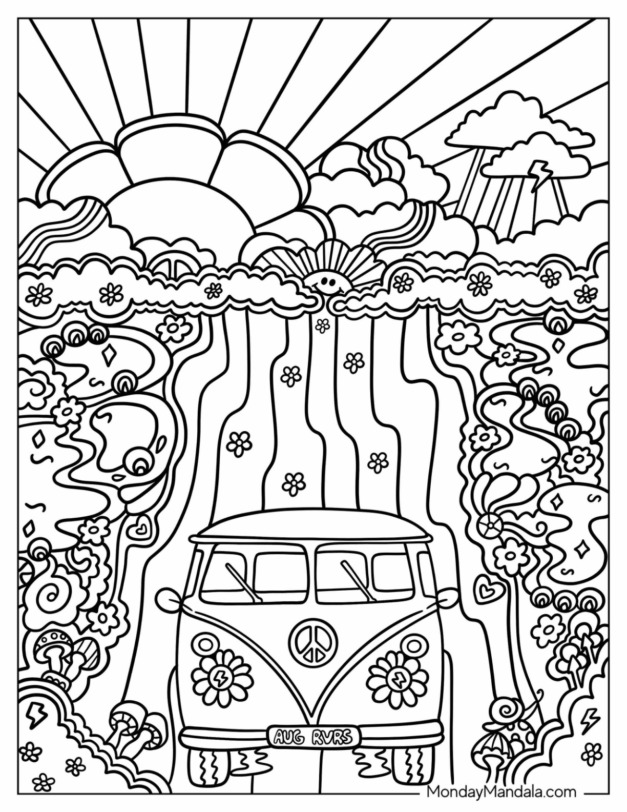 Hippie coloring pages free pdf printables