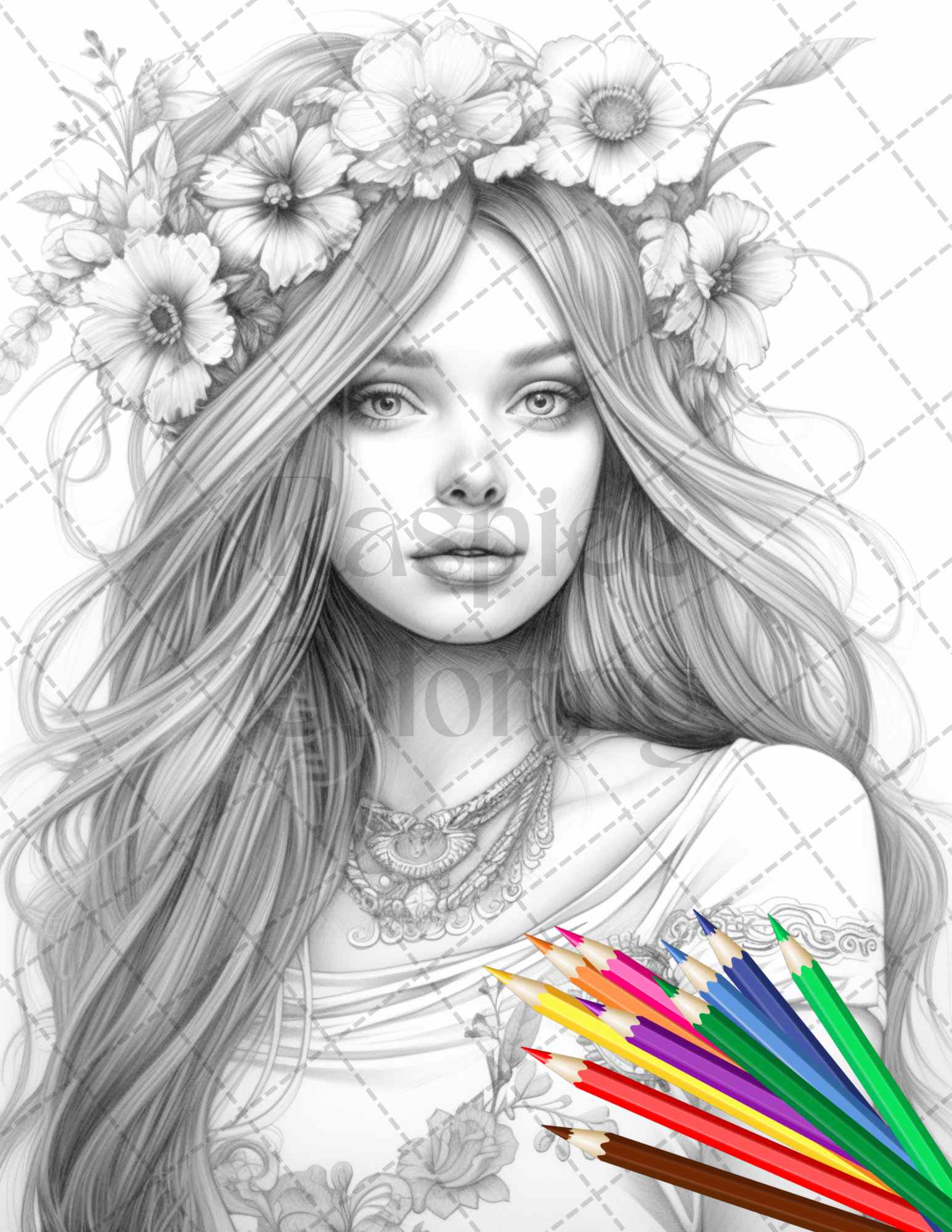 Beautiful hippie girls grayscale coloring pages printable for adult â coloring