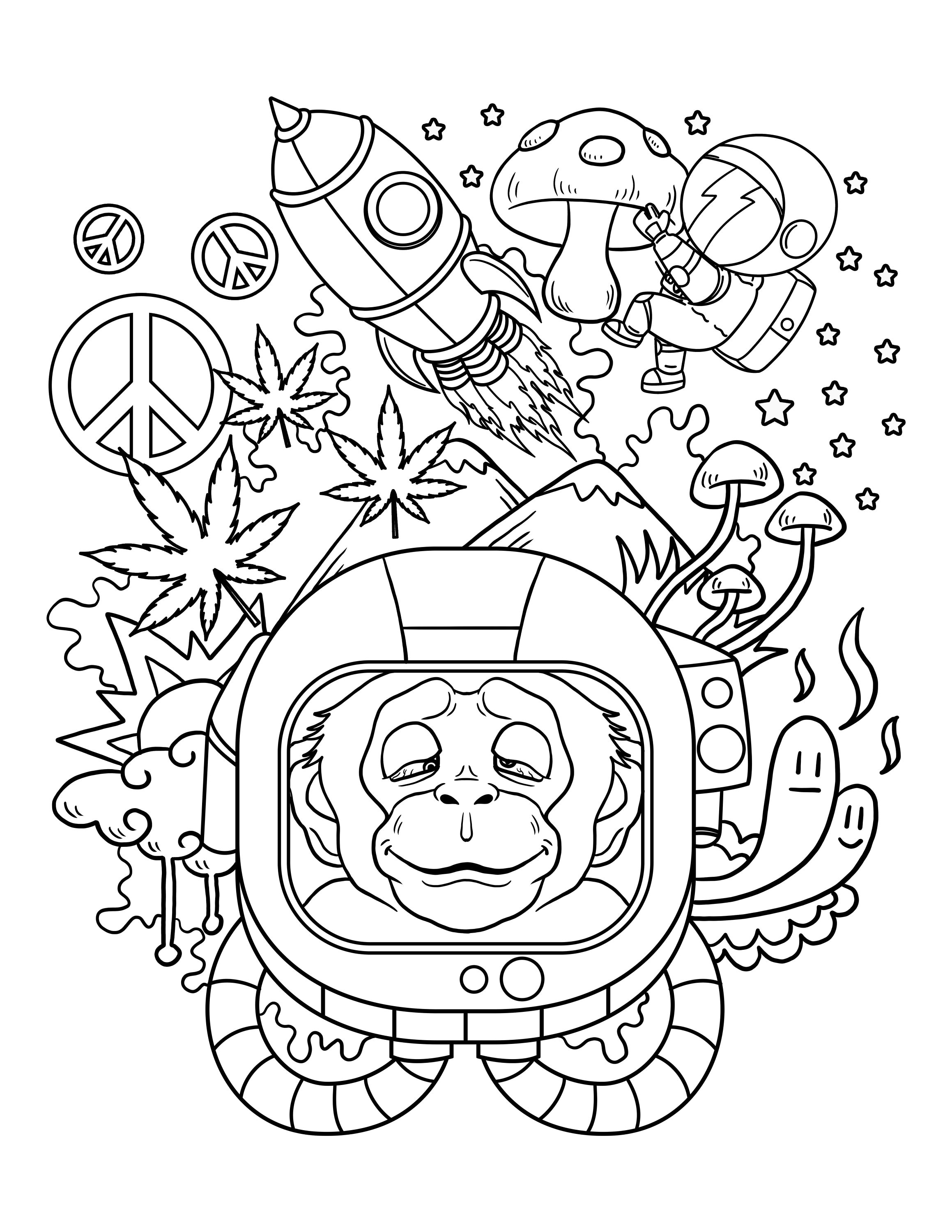 Trippy hippie coloring page weeds printable pdf digital download trippy stoner book instant download