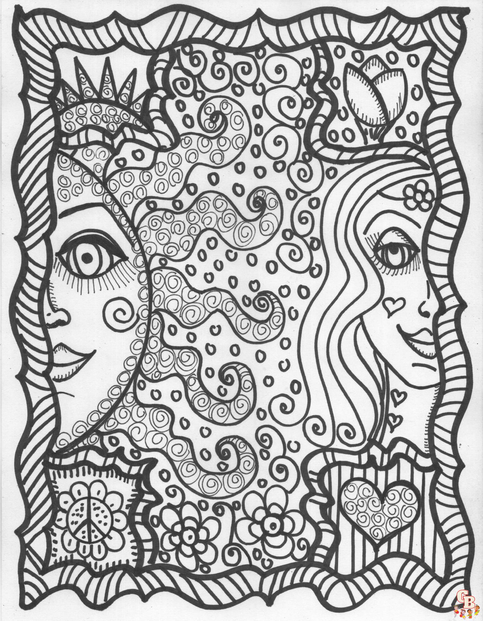 Printable hippie coloring pages free for kids and adults