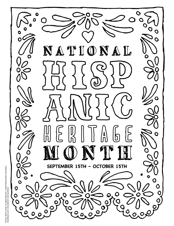 Hispanic american heritage month hispanic celebration coloring sheet craft doodles ave