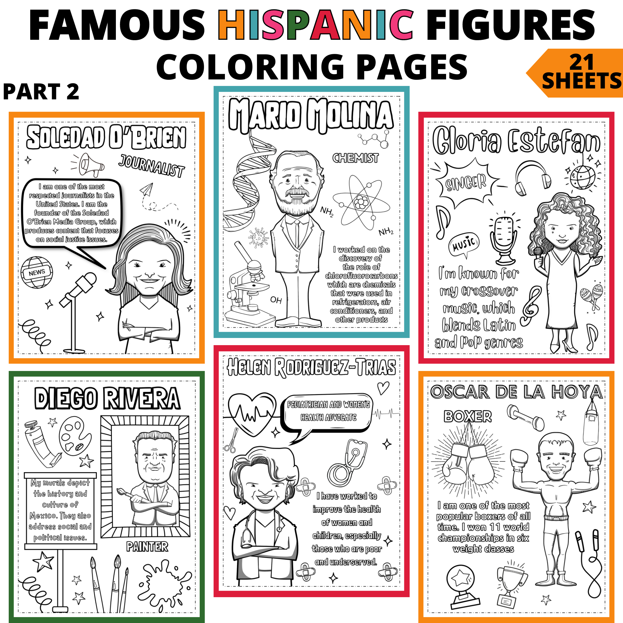 Hispanic heritage month coloring pages famous hispanic figures part made by teachers