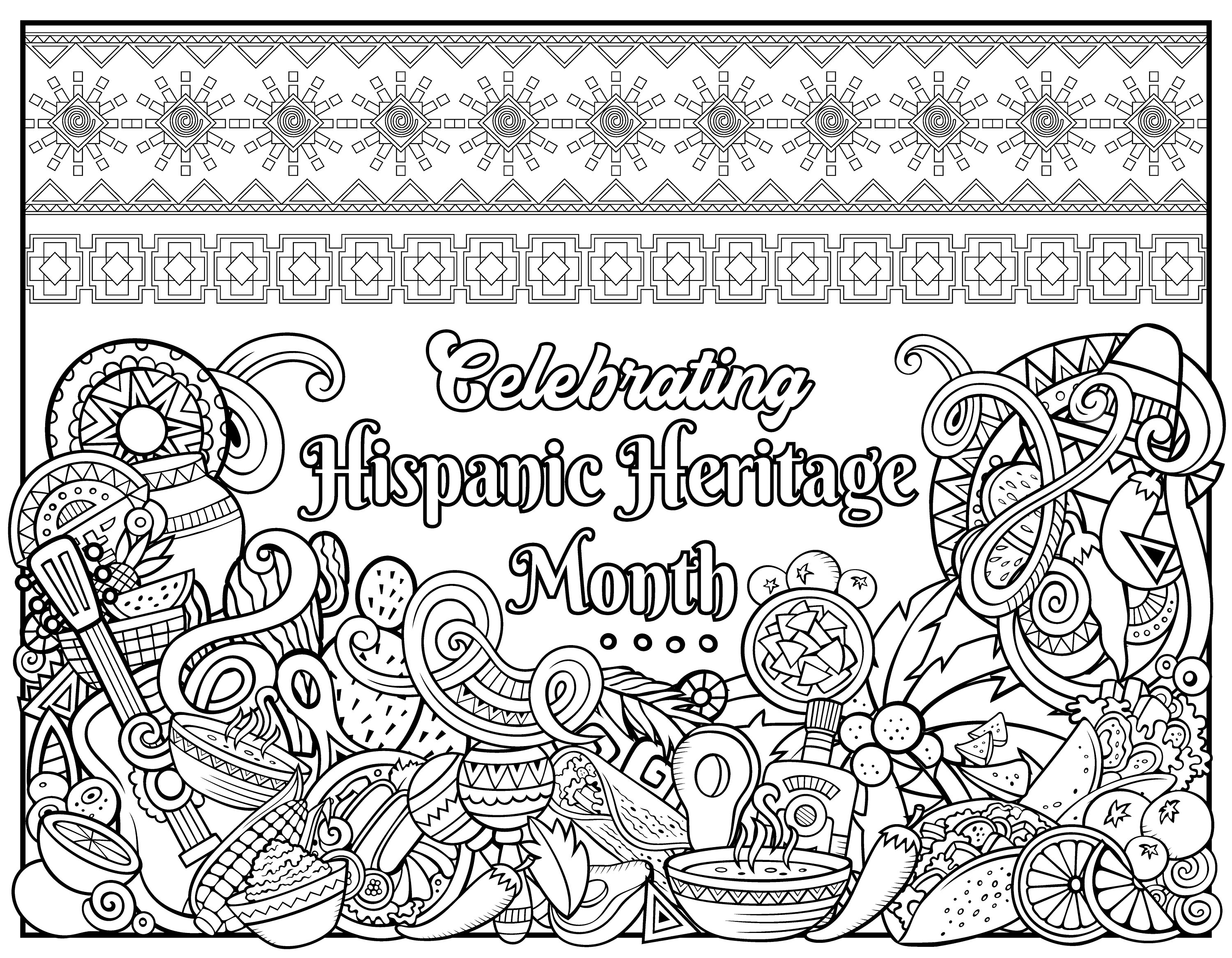 Huge coloring poster celebrating national hispanic heritage month