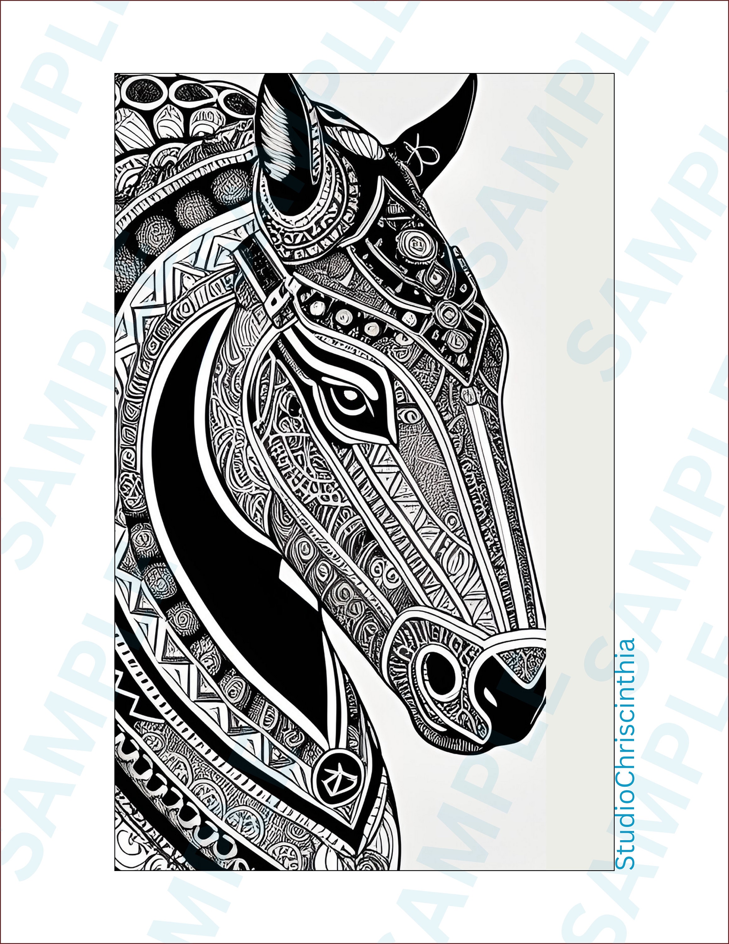 Horse zentangle mandala printable coloring horse adult coloring page teen coloring page self