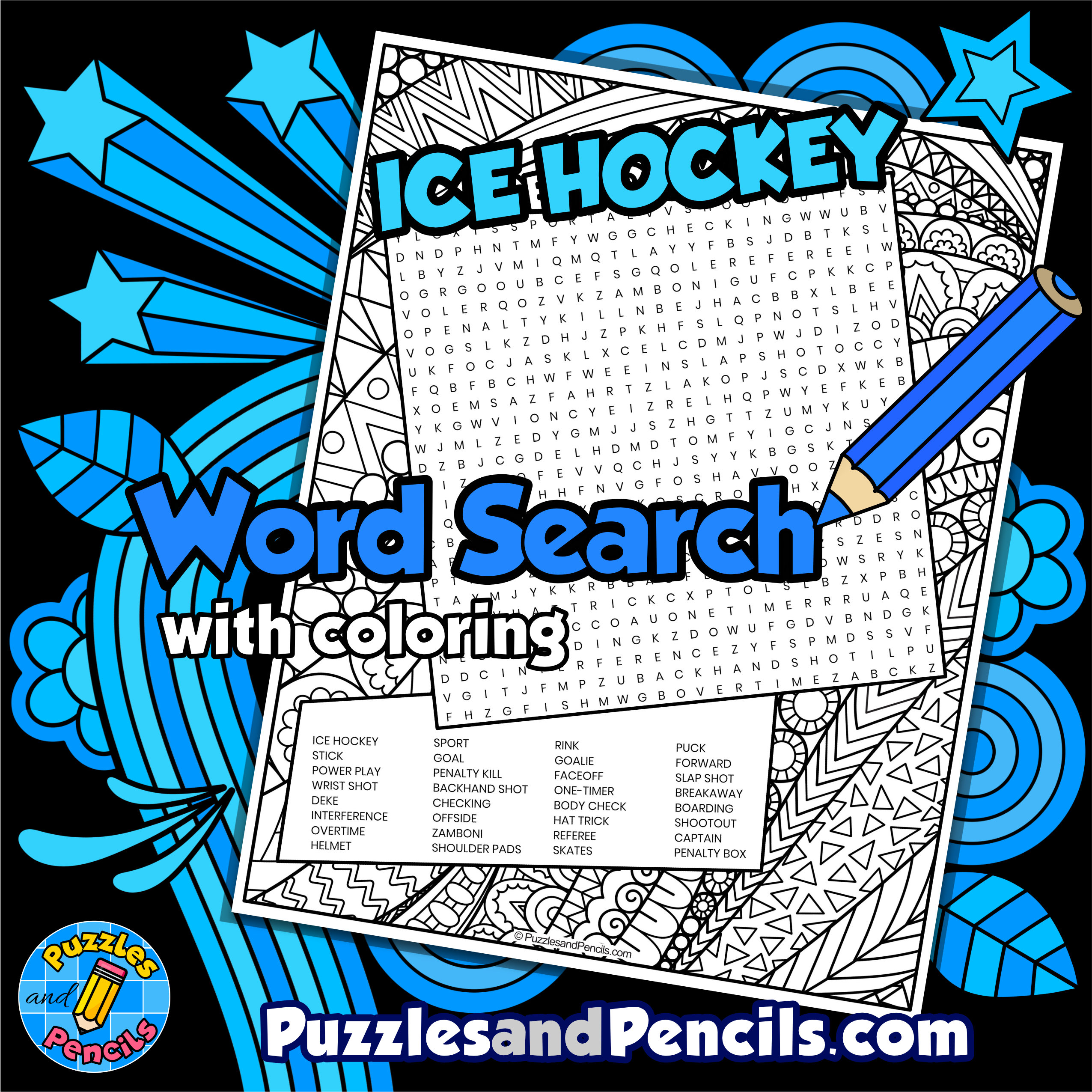 Ice hockey word search puzzle activity with coloring made by teachers