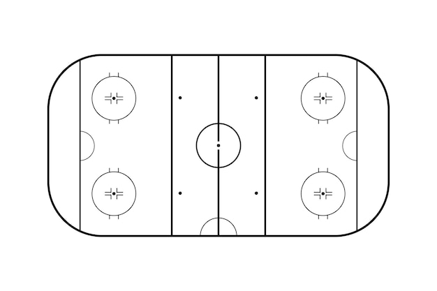 Premium vector hockey rink top view thin line game strategy sport plan hockey field template playground in black and white color tactic play on frozen sporty stadium vector illustration