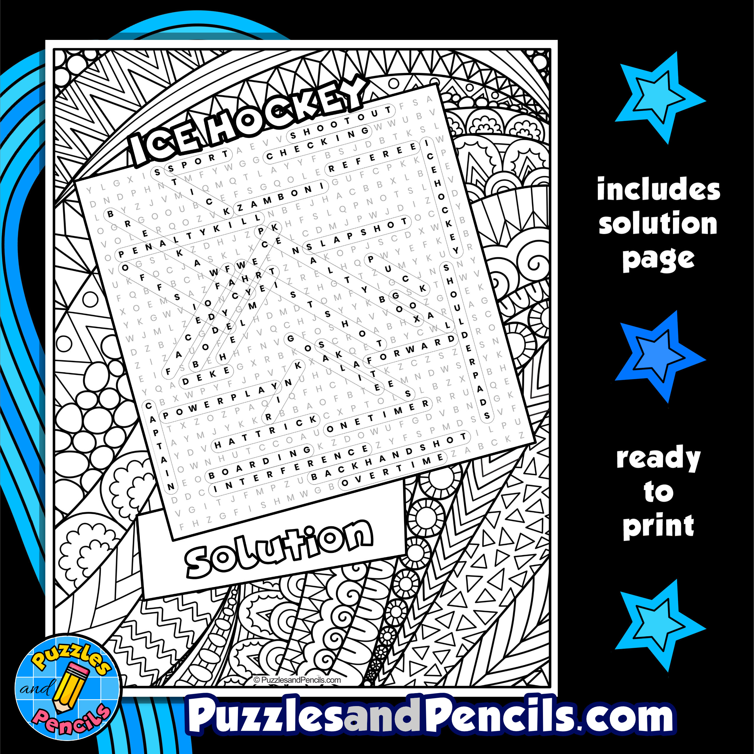 Ice hockey word search puzzle activity with coloring made by teachers