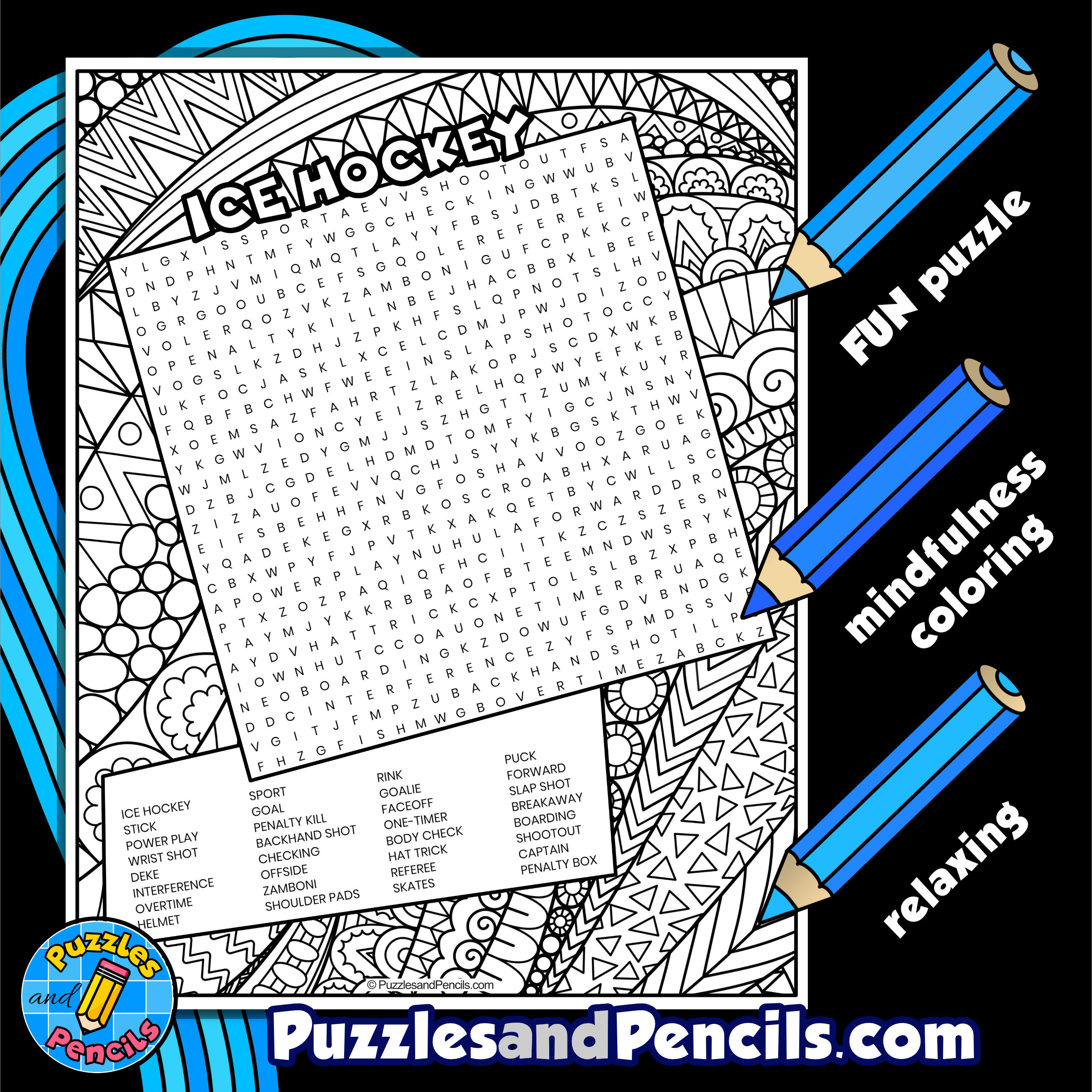 Ice hockey word search puzzle activity with coloring made by teachers