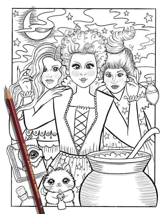 Hocus pocus coloring pagehalloween coloring page hocus pocus fun halloween witch whimsical coloring page halloween coloring page