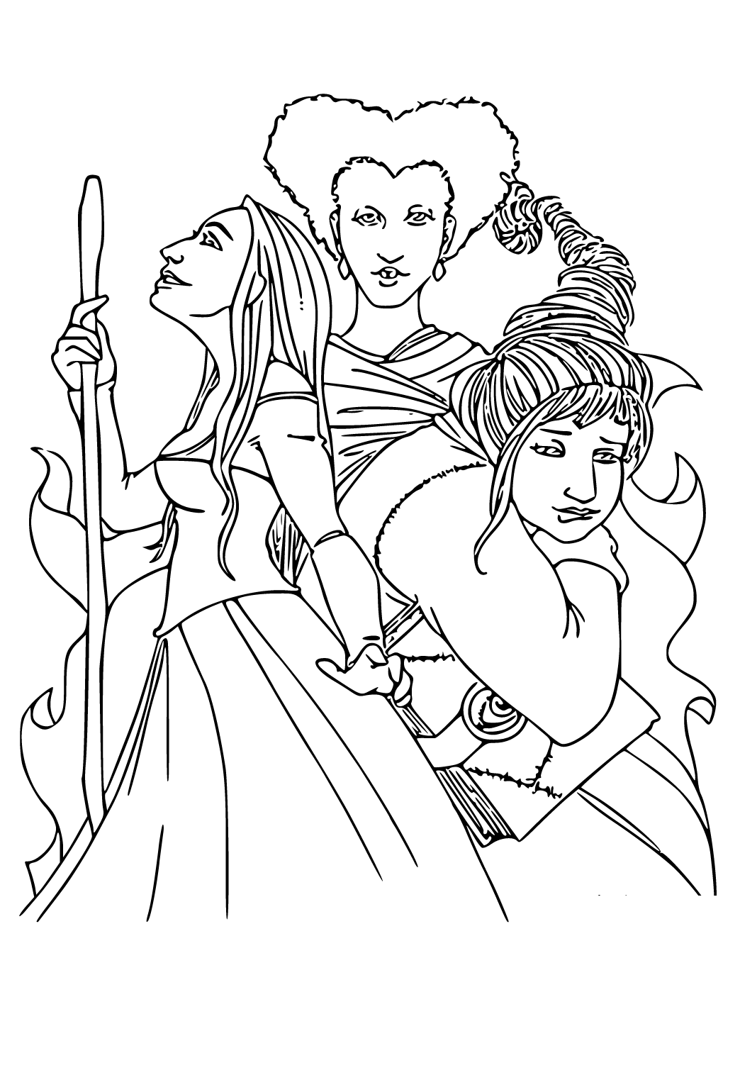 Free printable hocus pocus characters coloring page for adults and kids